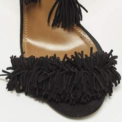 Pre Owned Aquazzura Wild Thing Size 38.5 Black Suede Ankle Strap Sandals