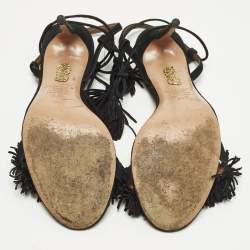 Pre Owned Aquazzura Wild Thing Size 38.5 Black Suede Ankle Strap Sandals