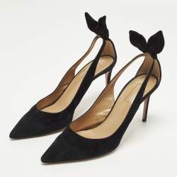 مملوكة مسبقًا Aquazzura Bow Tie Size 40.5 Black Suede Pointed Toe Pumps