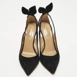مملوكة مسبقًا Aquazzura Bow Tie Size 40.5 Black Suede Pointed Toe Pumps