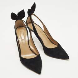 مملوكة مسبقًا Aquazzura Bow Tie Size 40.5 Black Suede Pointed Toe Pumps