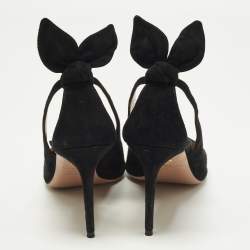 مملوكة مسبقًا Aquazzura Bow Tie Size 40.5 Black Suede Pointed Toe Pumps