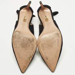 مملوكة مسبقًا Aquazzura Bow Tie Size 40.5 Black Suede Pointed Toe Pumps