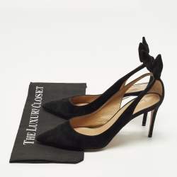 مملوكة مسبقًا Aquazzura Bow Tie Size 40.5 Black Suede Pointed Toe Pumps