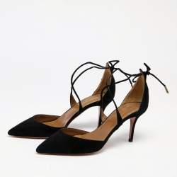 Pre Owned حذاء كعب عالي أكوازورا سويدي أسود بحزام للكاحل مقدمة مدببة مقاس 39