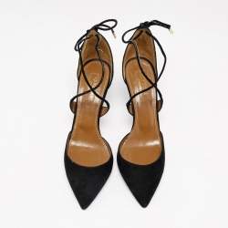 Pre Owned حذاء كعب عالي أكوازورا سويدي أسود بحزام للكاحل مقدمة مدببة مقاس 39