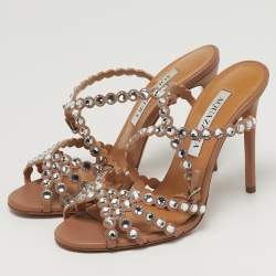 مملوكة مسبقًا Aquazzura Tequila Size 36 Beige Leather Ankle Strap Sandals