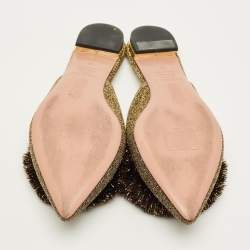 مملوكة مسبقًا Aquazzura Size 36 Gold Lurex Fabric Puff Pom Pom  Mules