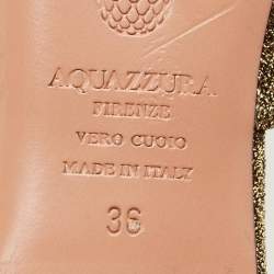 مملوكة مسبقًا Aquazzura Size 36 Gold Lurex Fabric Puff Pom Pom  Mules