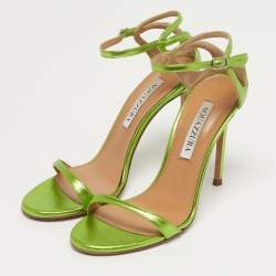 مملوكة مسبقًا صندل أكوازورا "جووي" سيور كاحل جلد أخضر معدني مقاس 36