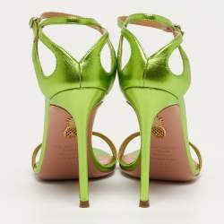 مملوكة مسبقًا صندل أكوازورا "جووي" سيور كاحل جلد أخضر معدني مقاس 36