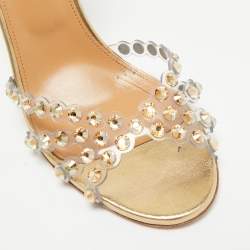 Pre Owned Aquazzura Tequila Size 39 Transparent/Gold PVC and Leather Ankle Strap Sandals