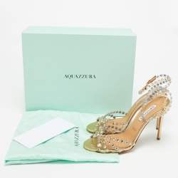 Pre Owned Aquazzura Tequila Size 39 Transparent/Gold PVC and Leather Ankle Strap Sandals