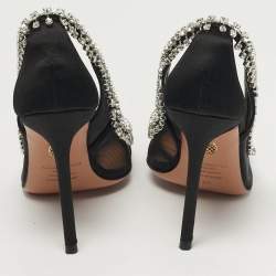 Pre Owned Aquazzura Crystal Crush Size 37 Black Mesh and Satin Pumps