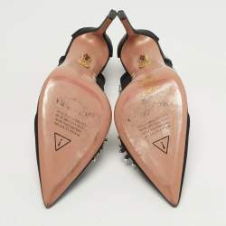 Pre Owned Aquazzura Crystal Crush Size 37 Black Mesh and Satin Pumps