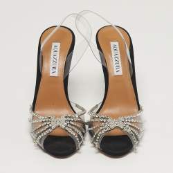 Pre Owned Aquazzura Sunshine Size 37.5 Transparent PVC Crystal Embellished Peep Toe Slingback Pumps