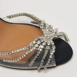 Pre Owned Aquazzura Sunshine Size 37.5 Transparent PVC Crystal Embellished Peep Toe Slingback Pumps