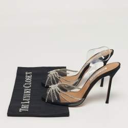 Pre Owned Aquazzura Sunshine Size 37.5 Transparent PVC Crystal Embellished Peep Toe Slingback Pumps