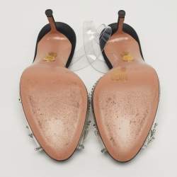 Pre Owned Aquazzura Sunshine Size 37.5 Transparent PVC Crystal Embellished Peep Toe Slingback Pumps