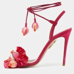 مملوكة مسبقًا Aquazzura Paradise Size 35.5 Pink Suede Tropicana Beaded Tassel Ankle Strap Sandals