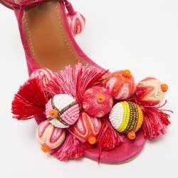 مملوكة مسبقًا صندل أكوازورا بارادايس مزين بشرابات مطرزة سويـد وردي بحزام كاحل مقاس 35.5