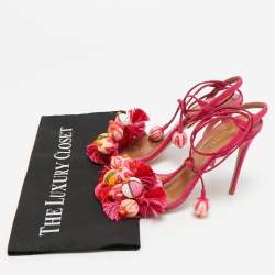 مملوكة مسبقًا صندل أكوازورا بارادايس مزين بشرابات مطرزة سويـد وردي بحزام كاحل مقاس 35.5