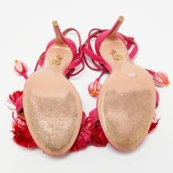 مملوكة مسبقًا صندل أكوازورا بارادايس مزين بشرابات مطرزة سويـد وردي بحزام كاحل مقاس 35.5