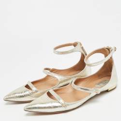 Pre Owned حذاء فلات باليه أكوازورا "صني ستار" بحزام كاحل جلد فضي معدني مقاس 37.5