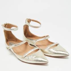 Pre Owned حذاء فلات باليه أكوازورا "صني ستار" بحزام كاحل جلد فضي معدني مقاس 37.5