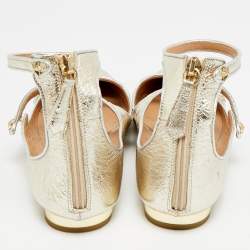 Pre Owned حذاء فلات باليه أكوازورا "صني ستار" بحزام كاحل جلد فضي معدني مقاس 37.5