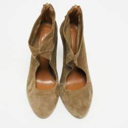 Pre Owned حذاء بوتيز للكاحل أكوازورا شامواه أخضر زيتوني مقاس 37.5