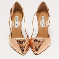 Pre Owned Aquazzura Night Size 39 Metallic Snakeskin Embossed Leather Pumps