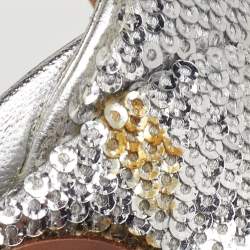 Pre Owned Aquazzura Bow Tie Size 40.5 Metallic Silver Sequins Pointed Toe Pumps