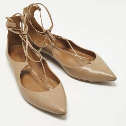 Pre Owned Aquazzura Christy Size 39.5 Beige Leather Ballet Flats