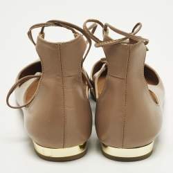 Pre Owned Aquazzura Christy Size 39.5 Beige Leather Ballet Flats