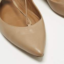 Pre Owned Aquazzura Christy Size 39.5 Beige Leather Ballet Flats