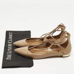 Pre Owned Aquazzura Christy Size 39.5 Beige Leather Ballet Flats