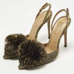 Pre Owned حذاء كعب عالي أكوازورا بودر بف قماش لوركس ذهبي بكعب خلفي مقاس 37