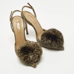 Pre Owned حذاء كعب عالي أكوازورا بود ر بف قماش لوركس ذهبي بكعب خلفي مقاس 37