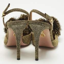 Pre Owned حذاء كعب عالي أكوازورا بودر بف قماش لوركس ذهبي بكعب خلفي مقاس 37