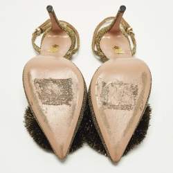 Pre Owned حذاء كعب عالي أكوازورا بودر بف قماش لوركس ذهبي بكعب خلفي مقاس 37