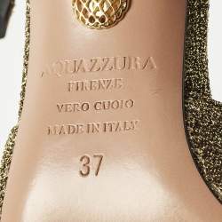 Pre Owned حذاء كعب عالي أكوازورا بودر بف قماش لوركس ذهبي بكعب خلفي مقاس 37