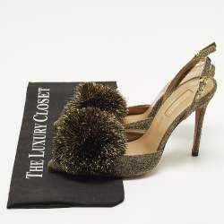 Pre Owned حذاء كعب عالي أكوازورا بودر بف قماش لوركس ذهبي بكعب خلفي مقاس 37