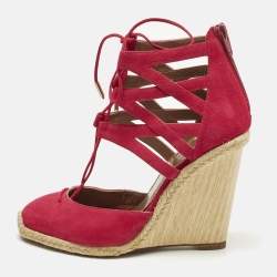 Pre Owned Aquazzura Belgravia Size 37 Red Suede Wedge Sandals