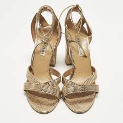 Pre Owned صندل أكوازورا وايلد راشان فرو وسويدي عنابي مقدمة مفتوحة بسيور كاحل مقاس 38.5