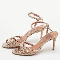 Pre Owned Aquazzura Tequila Crystal Embellished Size 38.5 Beige Suede Ankle Strap Sandals