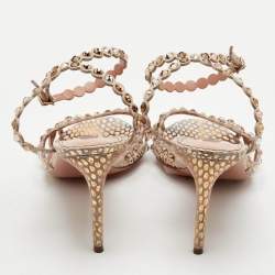 Pre Owned Aquazzura Tequila Crystal Embellished Size 38.5 Beige Suede Ankle Strap Sandals