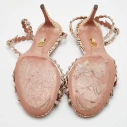 Pre Owned Aquazzura Tequila Crystal Embellished Size 38.5 Beige Suede Ankle Strap Sandals