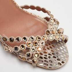 Pre Owned Aquazzura Tequila Crystal Embellished Size 38.5 Beige Suede Ankle Strap Sandals
