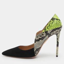 Pre Owned Aquazzura Size 38 Multicolor Python Embossed Leather and Suede Pumps